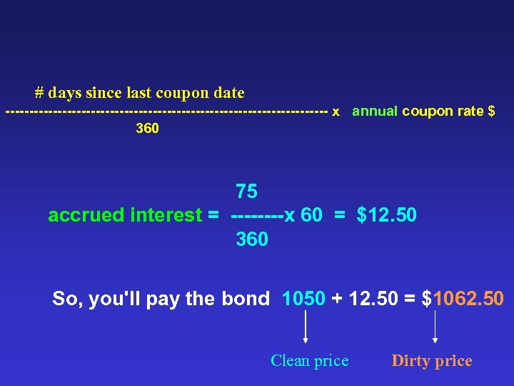  # days since last coupon date ---------------------------------- x annual coupon rate $ 360