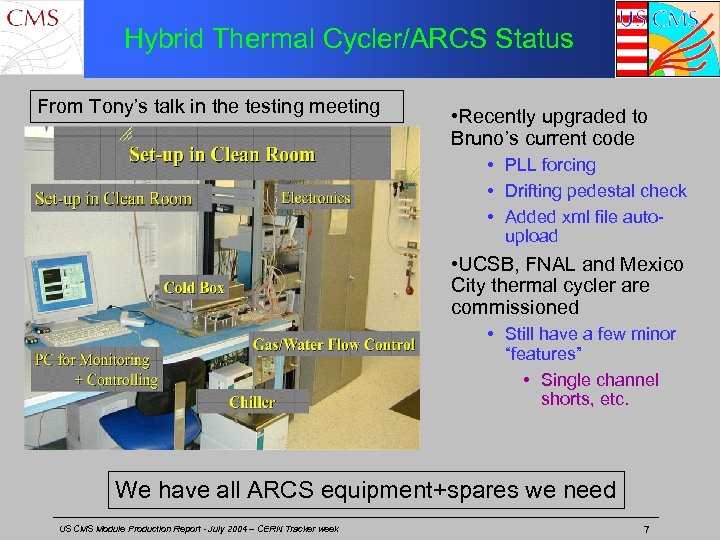 Hybrid Thermal Cycler/ARCS Status From Tony’s talk in the testing meeting • Recently upgraded