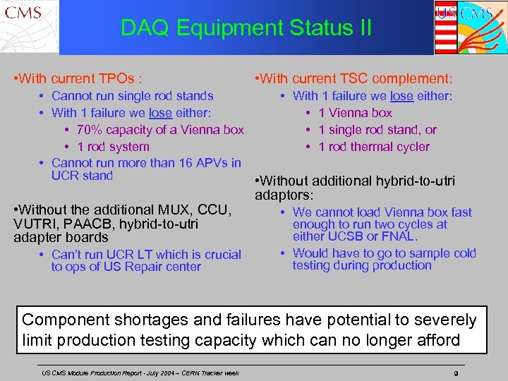 DAQ Equipment Status II • With current TPOs : • With current TSC complement: