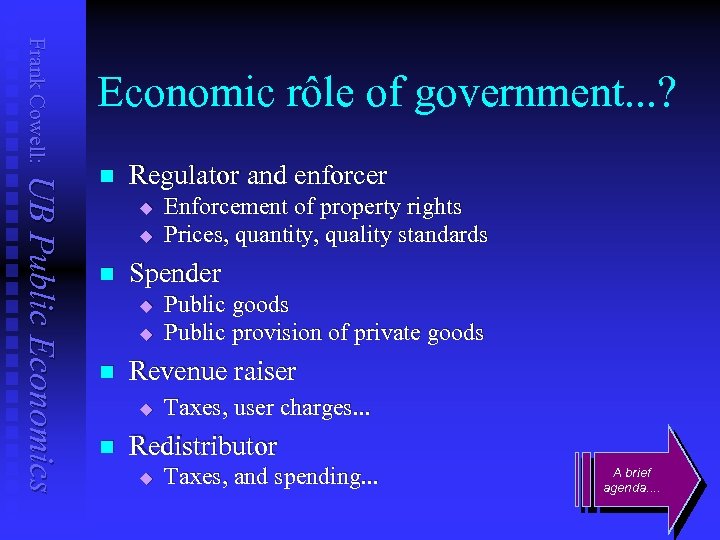 Frank Cowell: Economic rôle of government. . . ? UB Public Economics n Regulator