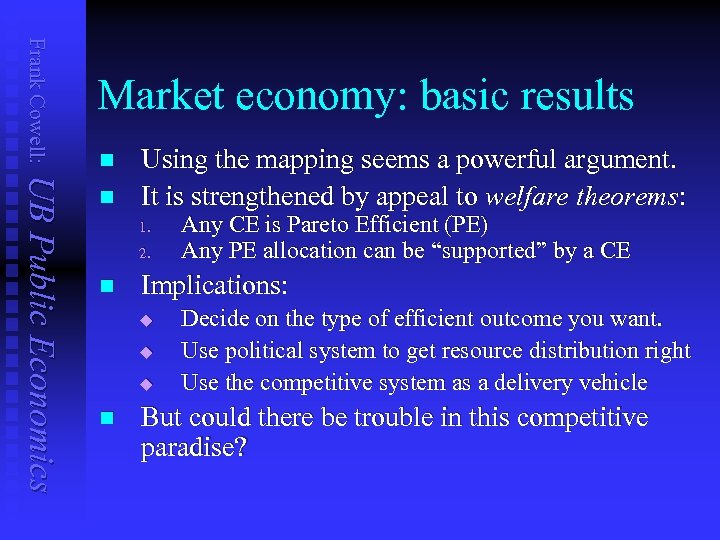 Frank Cowell: Market economy: basic results n UB Public Economics n Using the mapping