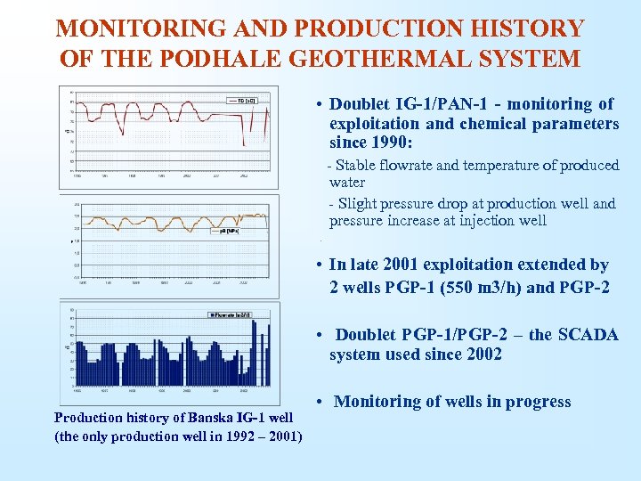 MONITORING AND PRODUCTION HISTORY OF THE PODHALE GEOTHERMAL SYSTEM • Doublet IG-1/PAN-1 - monitoring