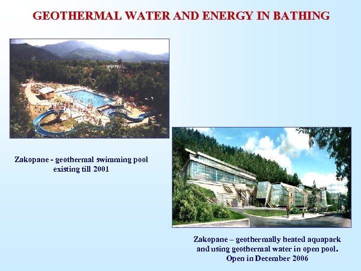 GEOTHERMAL WATER AND ENERGY IN BATHING Zakopane - geothermal swimming pool existing till 2001