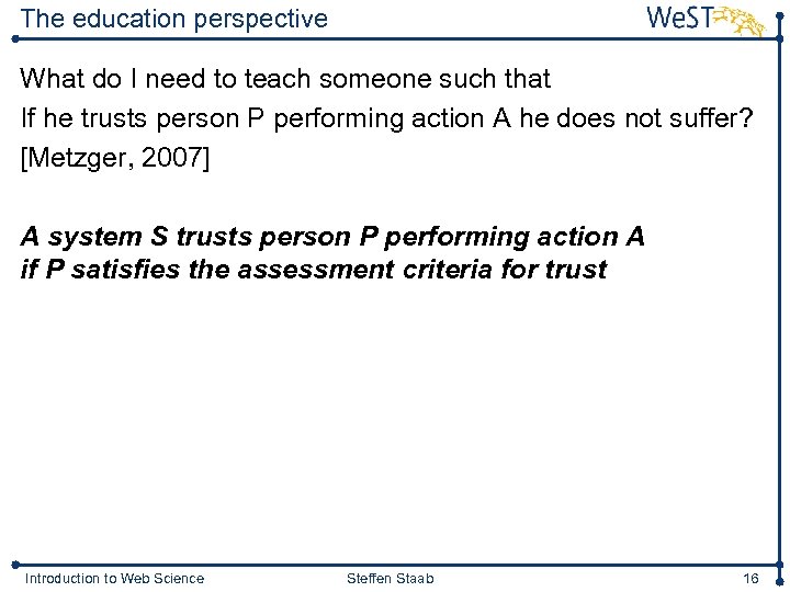 The education perspective What do I need to teach someone such that If he