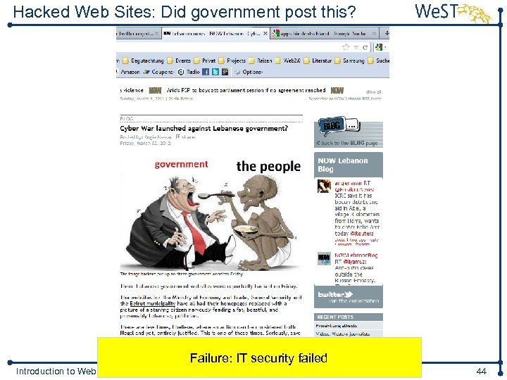 Hacked Web Sites: Did government post this? Failure: IT security failed Introduction to Web