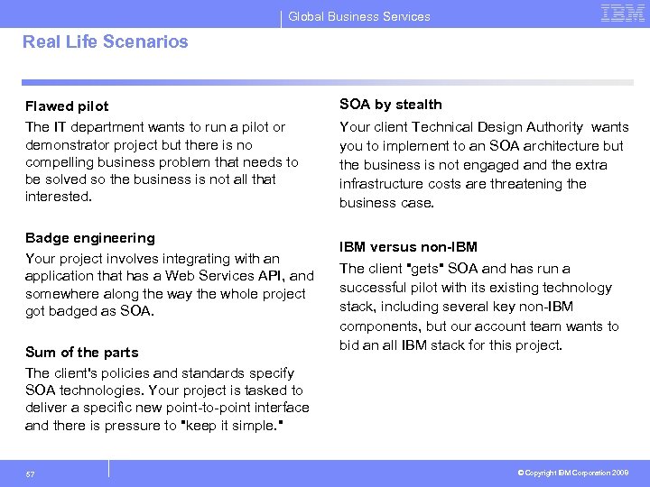 Global Business Services Real Life Scenarios Flawed pilot The IT department wants to run