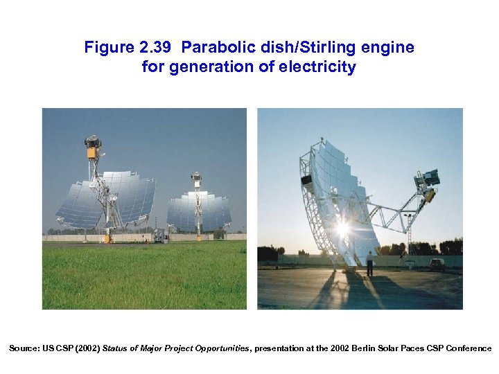 Figure 2. 39 Parabolic dish/Stirling engine for generation of electricity Source: US CSP (2002)