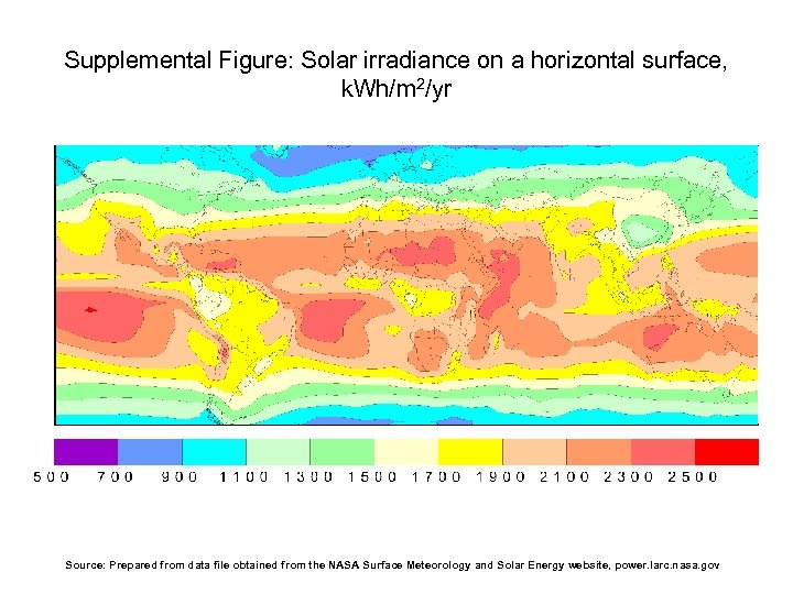 Supplemental Figure: Solar irradiance on a horizontal surface, k. Wh/m 2/yr Source: Prepared from