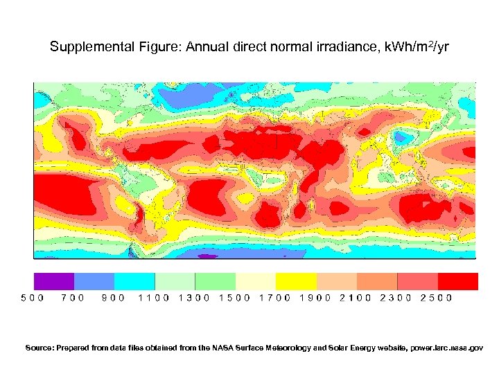 Supplemental Figure: Annual direct normal irradiance, k. Wh/m 2/yr Source: Prepared from data files