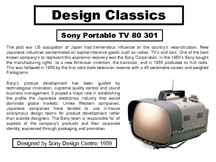 Design Classics Sony Portable TV 80 301 The post war US occupation of Japan