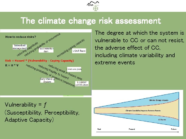 The climate change risk assessment The degree at which the system is vulnerable to
