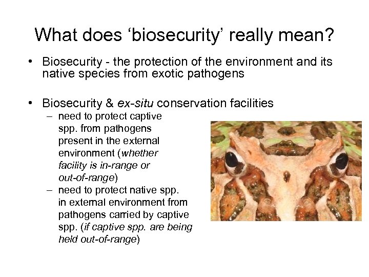 What does ‘biosecurity’ really mean? • Biosecurity - the protection of the environment and