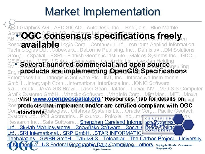 Market Implementation AED Graphics AG…AED SICAD…Auto. Desk, Inc…. Berit, a. s…Blue Marble Geographics…C-Plan AG…Cadcorp