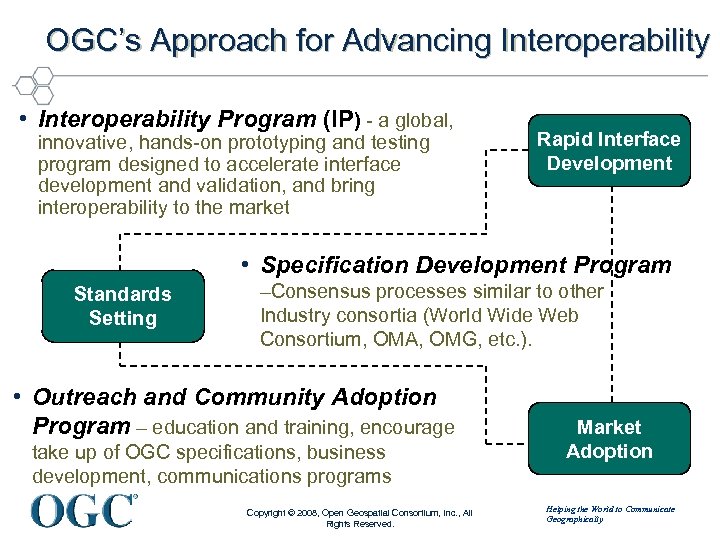 OGC’s Approach for Advancing Interoperability • Interoperability Program (IP) - a global, innovative, hands-on