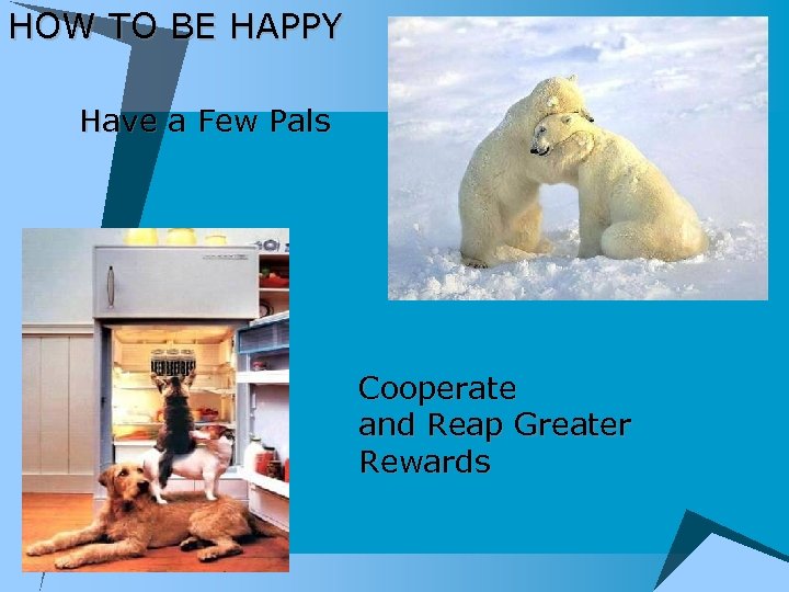 HOW TO BE HAPPY Have a Few Pals Cooperate and Reap Greater Rewards 