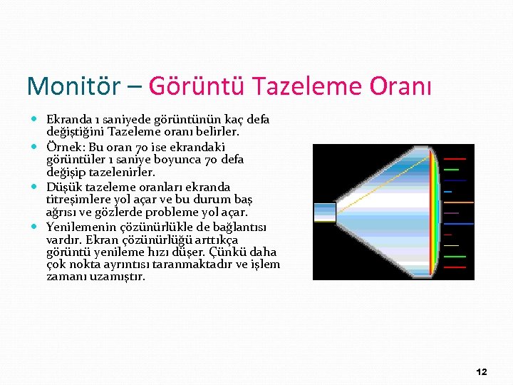 Monitör – Görüntü Tazeleme Oranı Ekranda 1 saniyede görüntünün kaç defa değiştiğini Tazeleme oranı