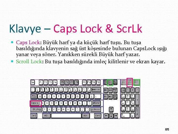 Klavye – Caps Lock & Scr. Lk Caps Lock: Büyük harf ya da küçük