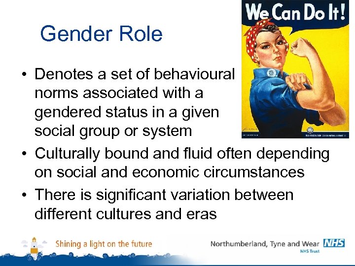 Gender Role • Denotes a set of behavioural norms associated with a gendered status