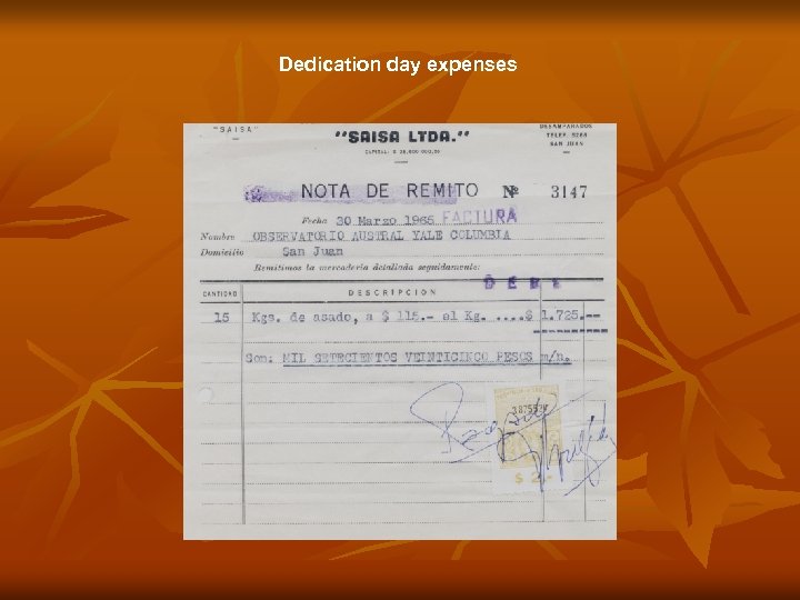 Dedication day expenses 