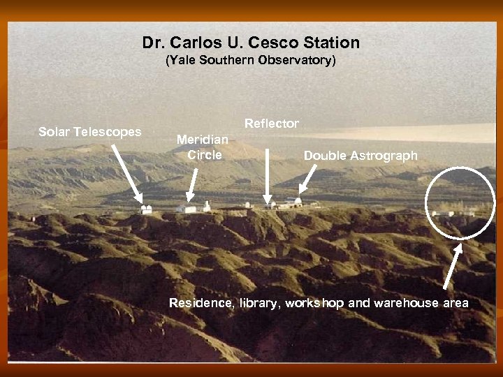 Dr. Carlos U. Cesco Station (Yale Southern Observatory) Solar Telescopes Reflector Meridian Circle Double