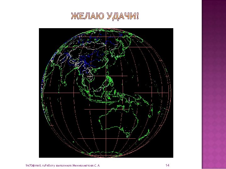 9 a 70@mail. ru. Работу выполнила Миннахметова С. А. 14 