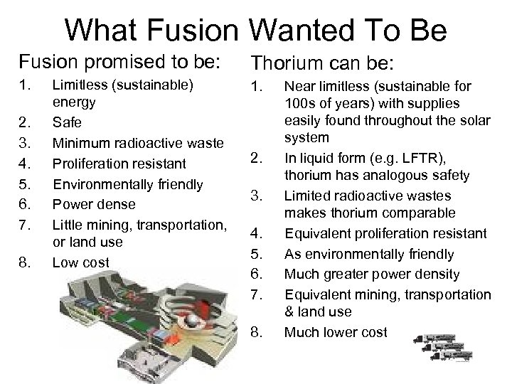 What Fusion Wanted To Be Fusion promised to be: Thorium can be: 1. 2.