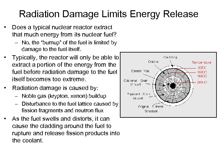 Radiation Damage Limits Energy Release • Does a typical nuclear reactor extract that much