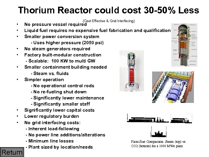 Thorium Reactor could cost 30 -50% Less • • • Return (Cost Effective &