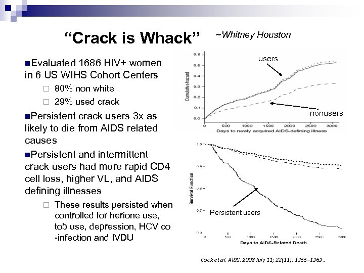 “Crack is Whack” n. Evaluated 1686 HIV+ women in 6 US WIHS Cohort Centers