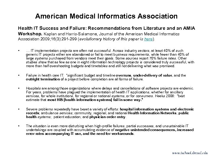 American Medical Informatics Association Health IT Success and Failure: Recommendations from Literature and an
