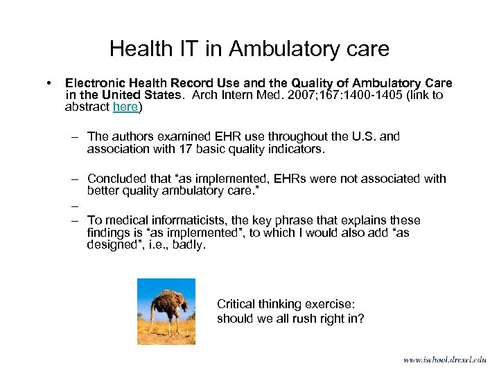 Health IT in Ambulatory care • Electronic Health Record Use and the Quality of