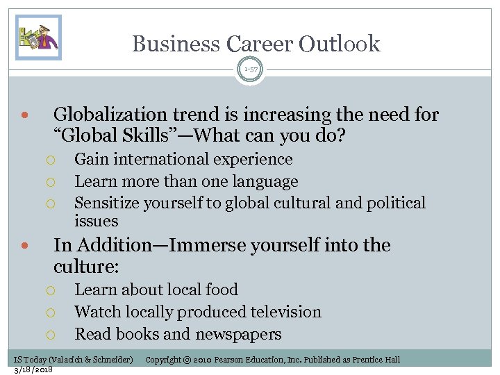 Business Career Outlook 1 -57 Globalization trend is increasing the need for “Global Skills”—What