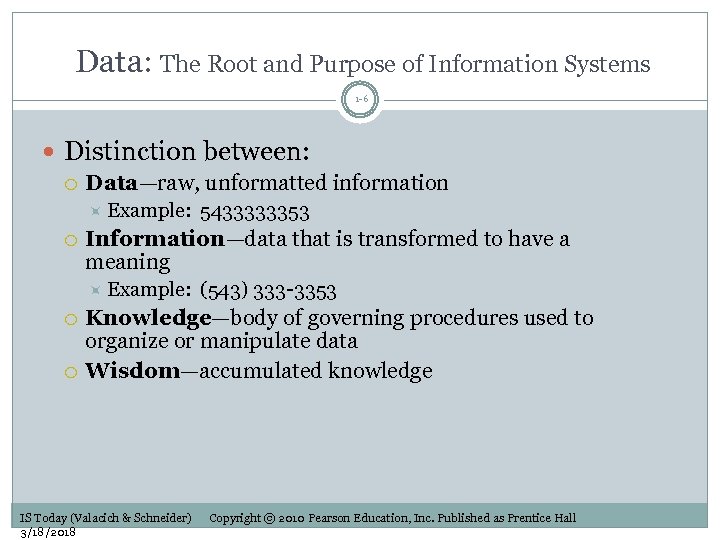 Data: The Root and Purpose of Information Systems 1 -6 Distinction between: Data—raw, unformatted