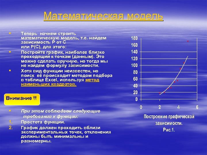 Математическая модель § § § Теперь начнем строить математическую модель, т. е. найдем зависимость
