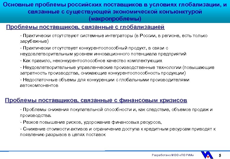 Основные проблемы российских поставщиков в условиях глобализации, и связанные с существующей экономической конъюнктурой (макропроблемы)