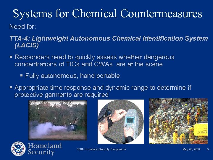 Systems for Chemical Countermeasures Need for: TTA-4: Lightweight Autonomous Chemical Identification System (LACIS) §