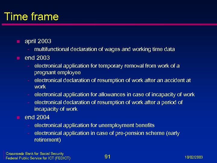 Time frame n april 2003 - multifunctional declaration of wages and working time data