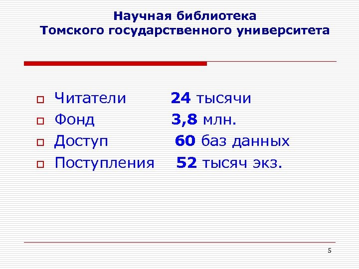 Научная библиотека Томского государственного университета o o Читатели Фонд Доступ Поступления 24 тысячи 3,