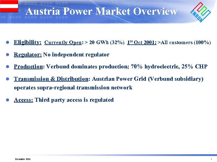 Austria Power Market Overview l Eligibility: Currently Open: > 20 GWh (32%) 1 st