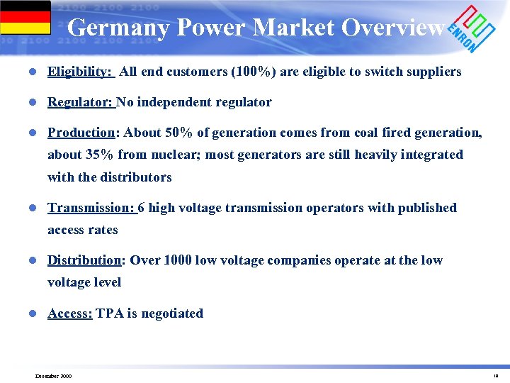 Germany Power Market Overview l Eligibility: All end customers (100%) are eligible to switch