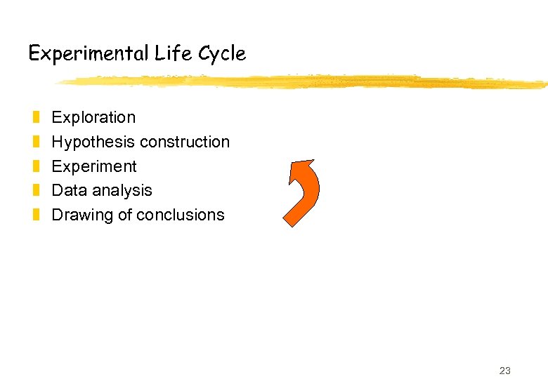 Experimental Life Cycle z z z Exploration Hypothesis construction Experiment Data analysis Drawing of