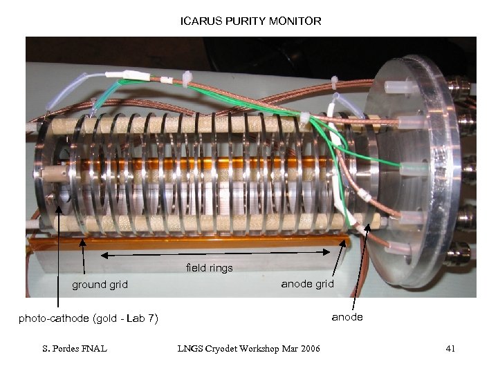 ICARUS PURITY MONITOR field rings ground grid anode photo-cathode (gold - Lab 7) S.