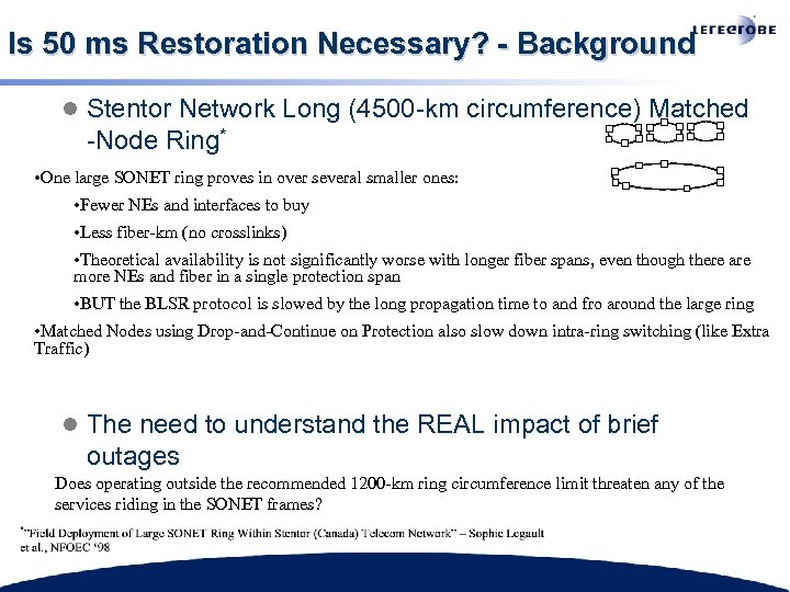 Is 50 ms Restoration Necessary? - Background l Stentor Network Long (4500 -km circumference)