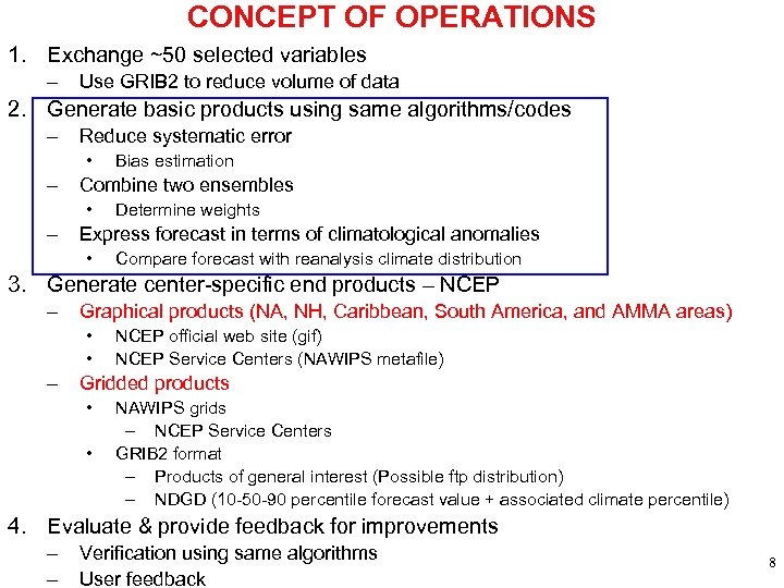 CONCEPT OF OPERATIONS 1. Exchange ~50 selected variables – Use GRIB 2 to reduce