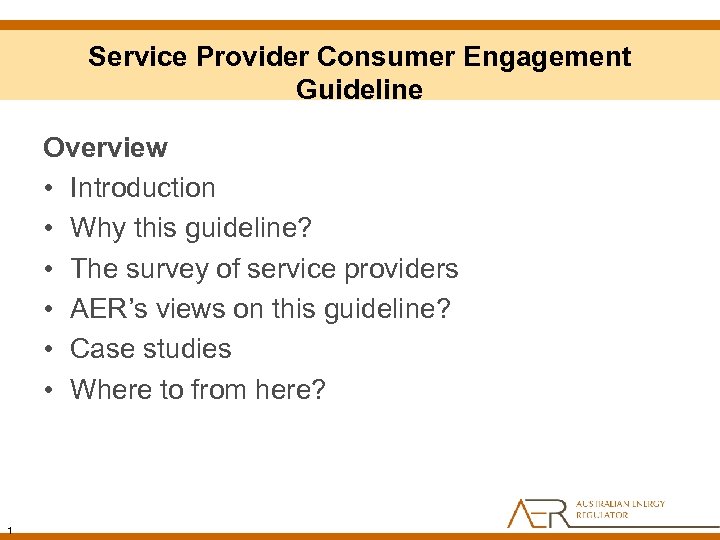 Service Provider Consumer Engagement Guideline Overview • Introduction • Why this guideline? • The