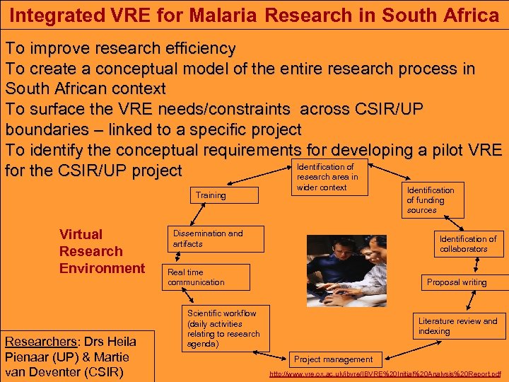 Integrated VRE for Malaria Research in South Africa To improve research efficiency To create