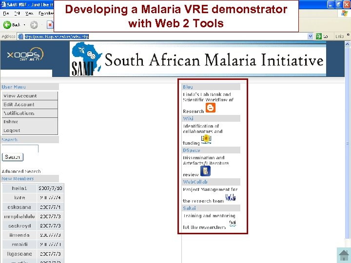 Developing a Malaria VRE demonstrator with Web 2 Tools 