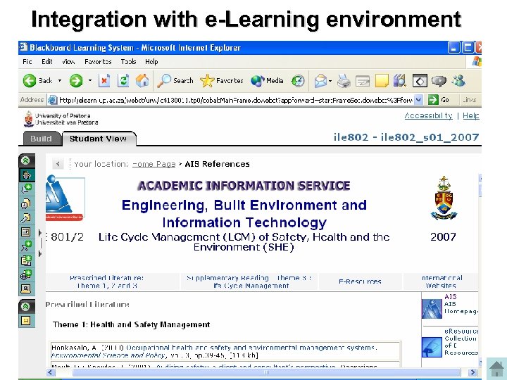 Integration with e-Learning environment 