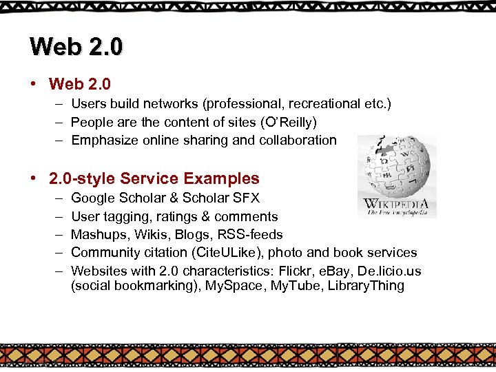 Web 2. 0 • Web 2. 0 – Users build networks (professional, recreational etc.
