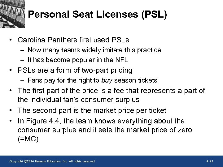 Personal Seat Licenses (PSL) • Carolina Panthers first used PSLs – Now many teams